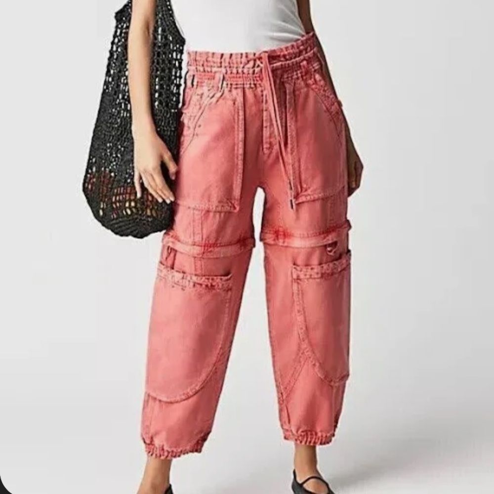 Free People Wind Drift Convertible Pants in Bright Coral